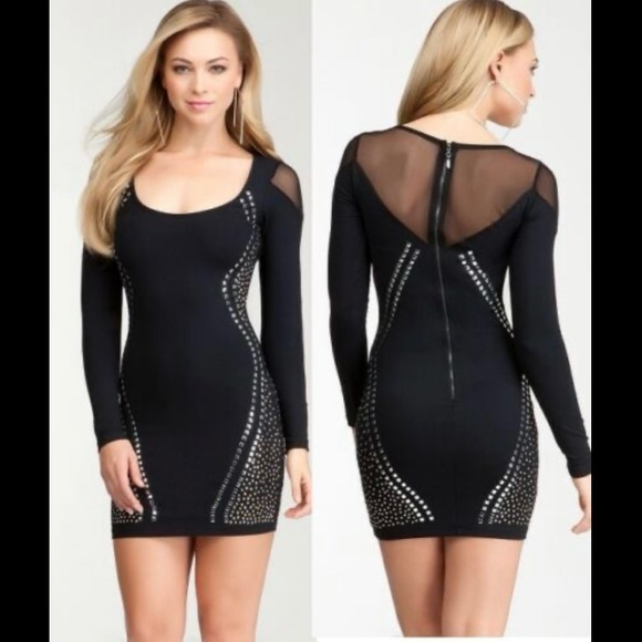 BEBE Silver + Gold Studded Mesh Bodycon Dress - Picture 12 of 13